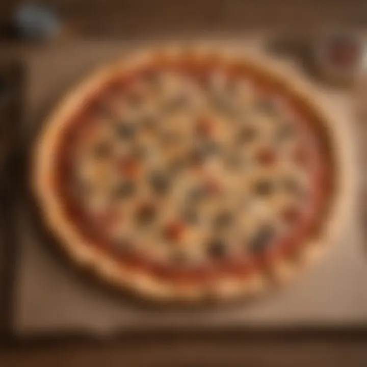 A detailed view of a cardboard pizza box showcasing its construction and materials.