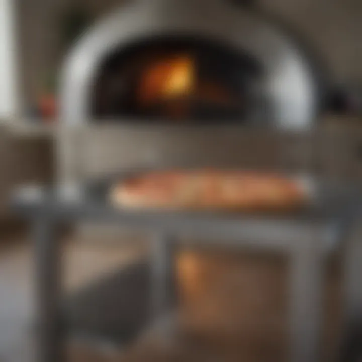 Reflective surface of stainless steel pizza oven table