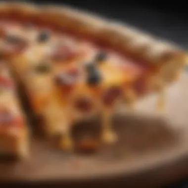 Perfectly Reheated Pizza Slice A perfectly reheated slice of pizza with melted cheese and vibrant toppings.