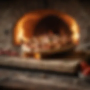 Rustic pizza oven with wood fire burning