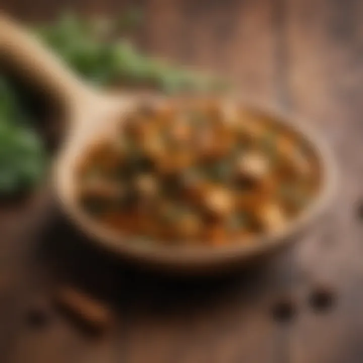 Aromatic blend of Indian spices in a wooden spoon