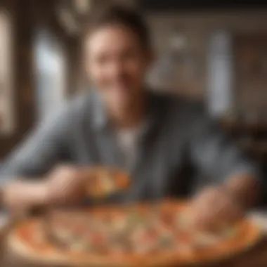 Satisfied customer relishing gluten-free pizza Customer enjoying gluten-free pizza