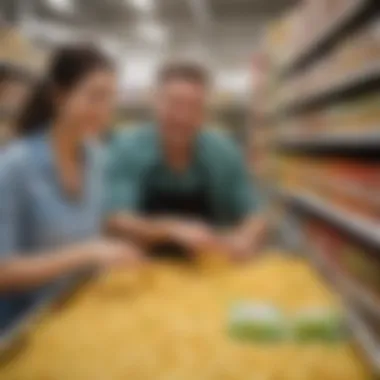Satisfied Customers Choosing Banza Happy customers selecting Banza pasta at Costco
