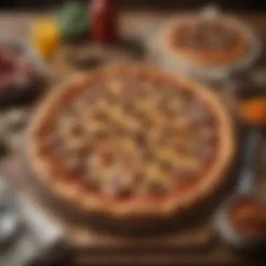 Sausage Crust Pizza at the Table A rustic table setting with a whole sausage crust pizza, inviting a communal dining experience