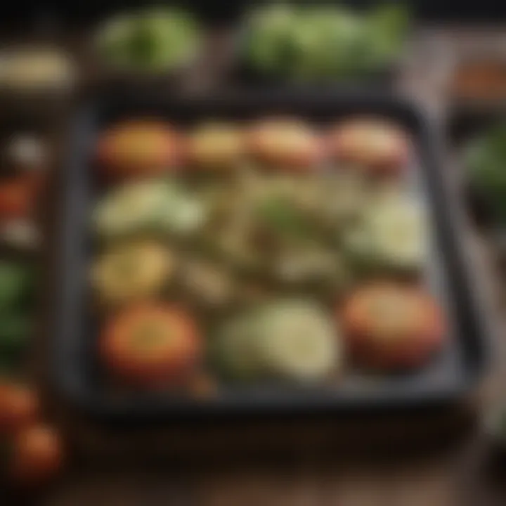 Seasoned vegetables roasting on a cast iron griddle