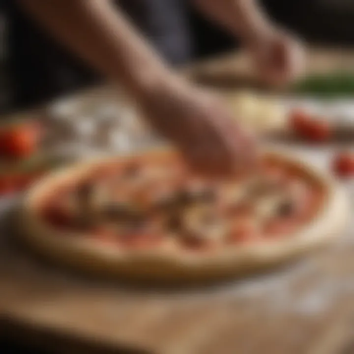 An assortment of techniques for shaping pizza dough on a countertop.