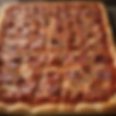 Traditional Sicilian Pizza A close-up view of a traditional Sicilian pizza showcasing its thick crust and toppings.