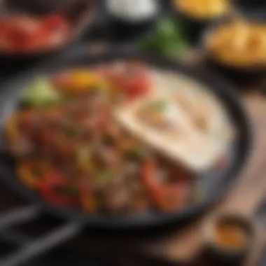 Sizzling fajitas on a cast iron tortilla griddle