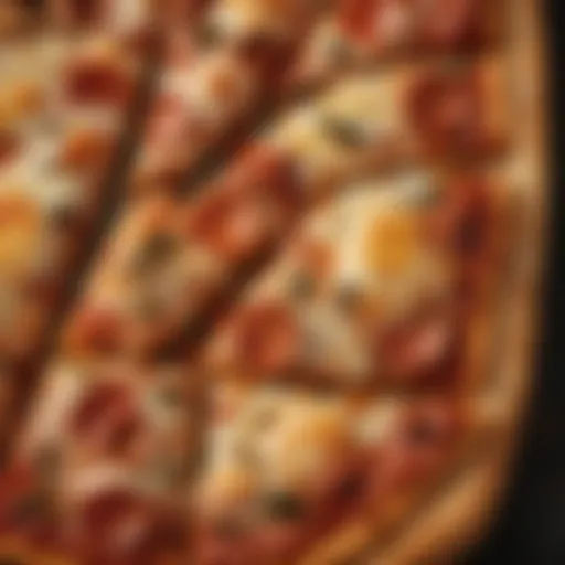 A close-up shot of a freshly baked slabs pizza showcasing its unique rectangular shape and crispy crust.