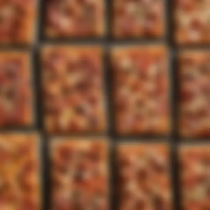 An array of diverse slabs pizza variations, highlighting different toppings and flavor combinations.
