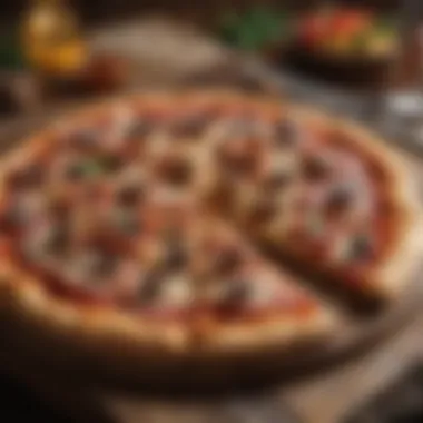 Savoring Artisanal Flavors Sliced gourmet pizza on a rustic wooden table