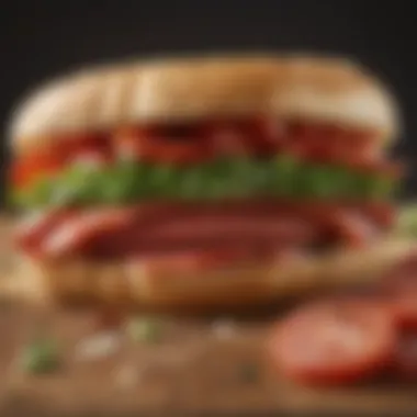 Flavorful Sliced Pepperoni Gourmet Delight Gourmet sandwich showcasing flavorful sliced pepperoni with fresh ingredients