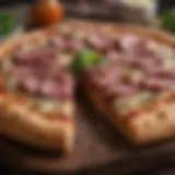 A rustic pizza topped with traditional Irish ingredients like corned beef and cabbage.