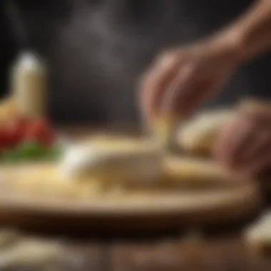 Masterful Cheese Preparation Mozzarella cheese being expertly shredded