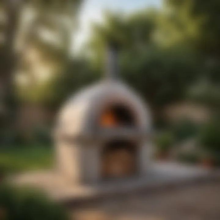 Illustration of optimal pizza oven placement in a backyard setting