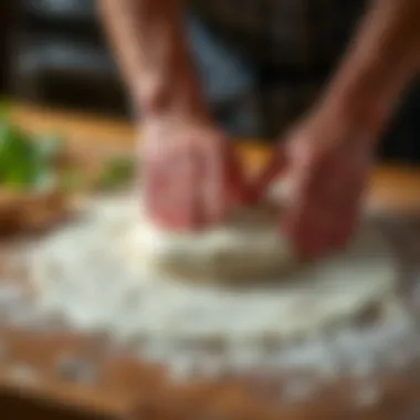 The Art of Dough Preparation Kneading pizza dough on a wooden surface