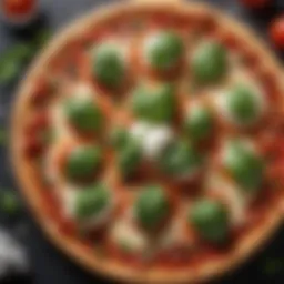 A close-up of a vibrant Margherita pizza with fresh basil and mozzarella