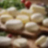 An assortment of mozzarella cheese types on a wooden board