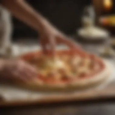 A close-up view of pizza dough being prepared