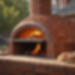 A beautifully constructed brick pizza oven with flames flickering inside.