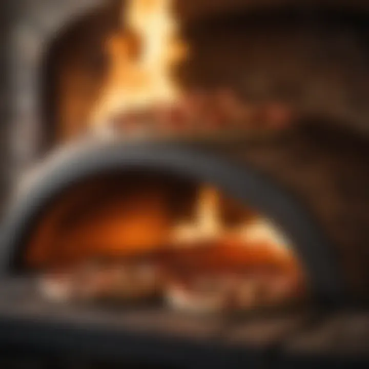 Artisanal pizza oven with flames dancing