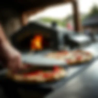 Versatile Cooking with Pizza Stones An image of someone using a pizza stone in an outdoor oven, demonstrating the versatility of cooking techniques.