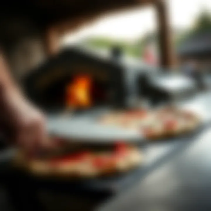 Versatile Cooking with Pizza Stones An image of someone using a pizza stone in an outdoor oven, demonstrating the versatility of cooking techniques.