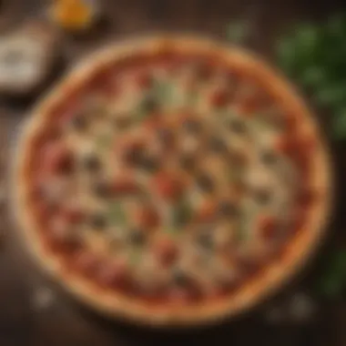 Gourmet pizza ingredients on a rustic wooden table