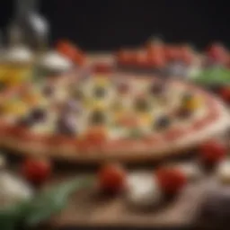 A vibrant display of fresh pizza ingredients showcasing colorful vegetables and quality cheeses.