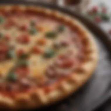 Ceramic Baking Perfection A perfectly baked pizza on a ceramic baking pan, highlighting even cooking.