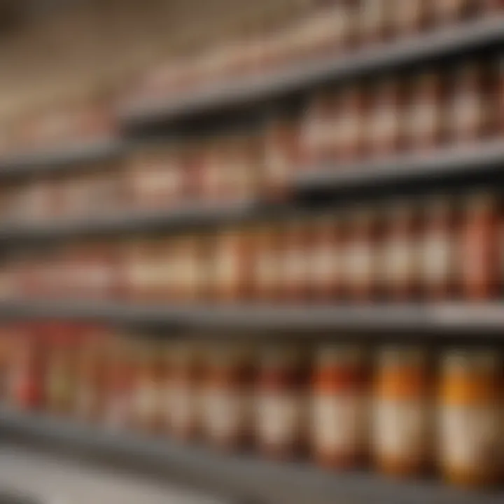 An assortment of jarred sauces on a store shelf, highlighting market options