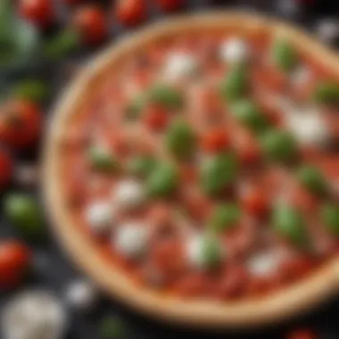 Fresh Ingredients for Pizza An array of fresh ingredients used in New York-style pizza including tomatoes, mozzarella, and basil.
