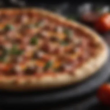 The Art of Baking Pizza A perfectly baked pizza with a crispy crust on a pizza stone