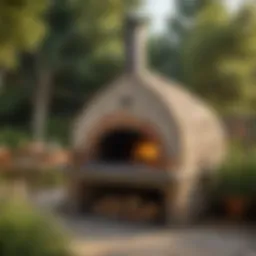A stylish wood-fired pizza oven in a backyard setting