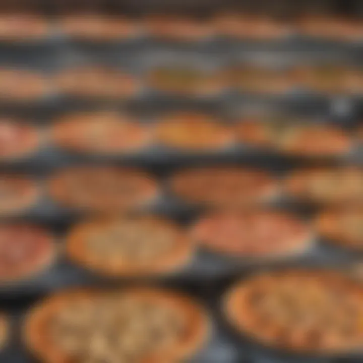 A variety of frozen pizza brands on display in a modern grocery store.