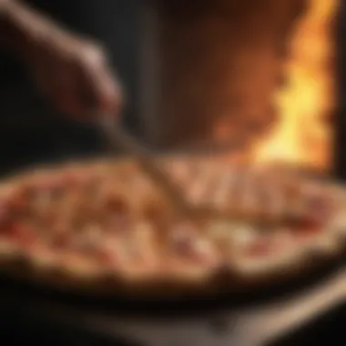 Mastering the Technique of Using a Turner A close-up of the technique involved in using a pizza oven turner