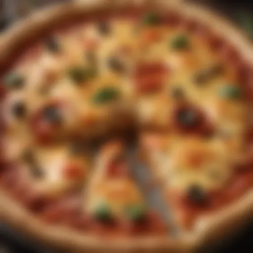 A decadent stuffed crust pizza showcasing layers of cheese and flavorful toppings