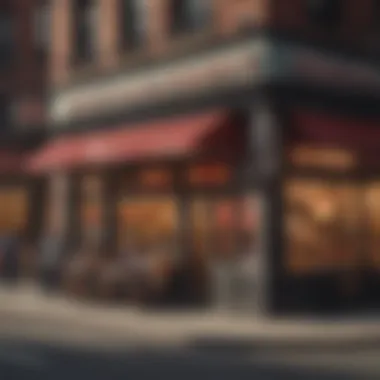 Pizzeria in Bustling NYC Street A bustling New York street with a famous pizzeria in the background