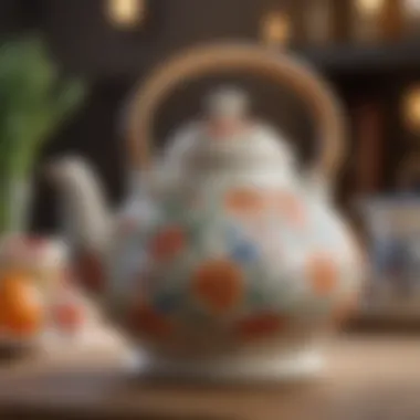 Ceramic tea kettle featuring intricate floral patterns