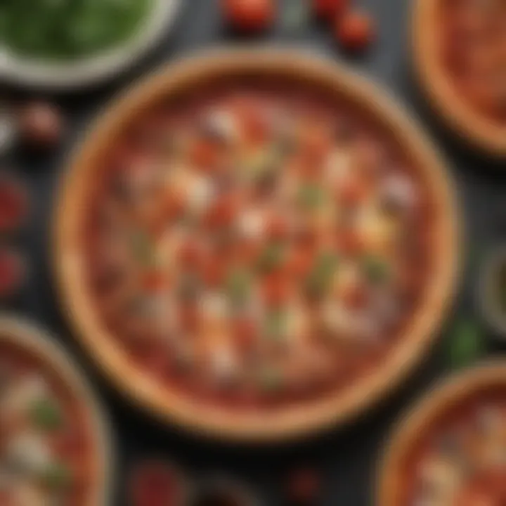 A close-up of meticulously arranged toppings on a deep-dish pizza, emphasizing creativity and flavor.