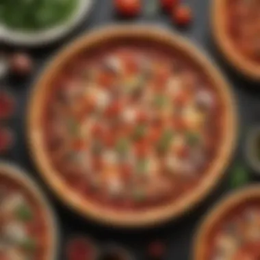 Artful Toppings on Deep-Dish Pizza A close-up of meticulously arranged toppings on a deep-dish pizza, emphasizing creativity and flavor.