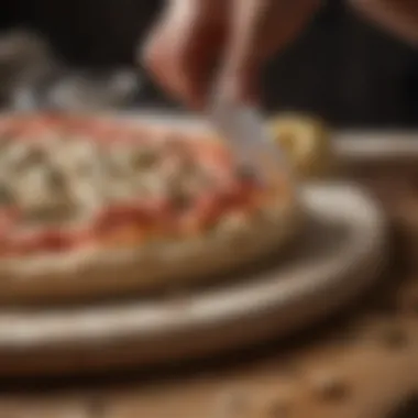 Artisanal pizza dough resting on a wooden peel