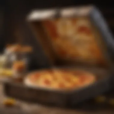 Golden pizza slice emerging from a treasure chest