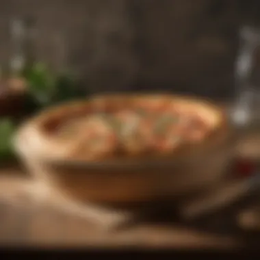 Rustic pizza dough resting in wooden bowl