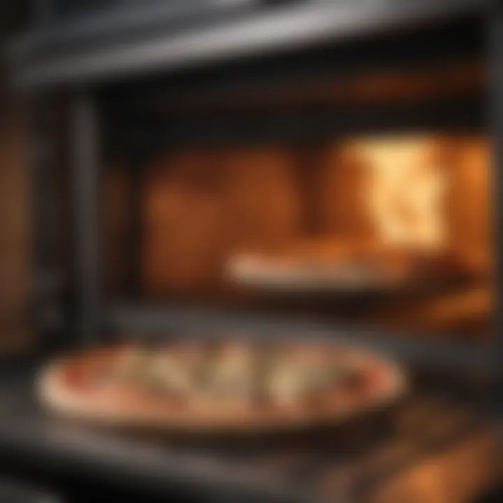 Freshly baked pizza emerging from the oven on pizza steel