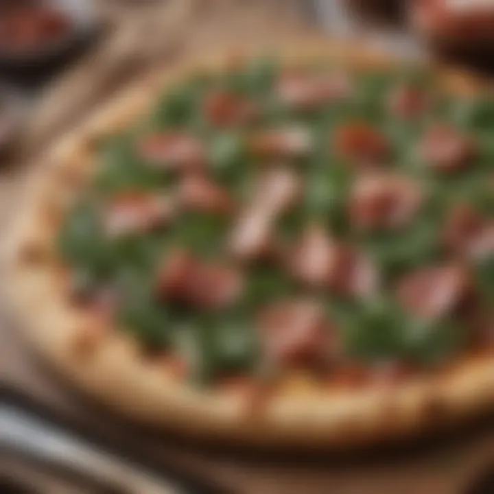 Delicious wood-fired pizza topped with fresh arugula and prosciutto