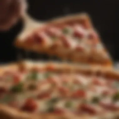 Close-up of a pizza paddle in action, transferring a freshly baked pizza.