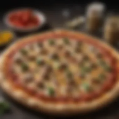 An artisan pizza topped with vibrant ingredients and a sprinkle of seasoning