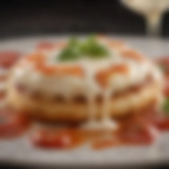 Melted mozzarella cheese with a gooey texture