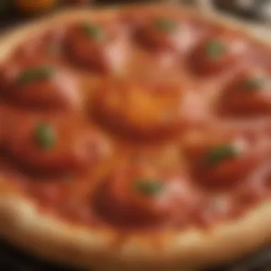 The Heart of Supreme Pizza: Sauce A close-up of a rich, flavorful tomato sauce spread on dough.